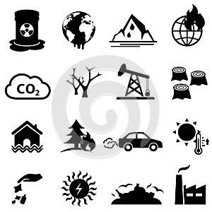 Global warming and climate change icon set