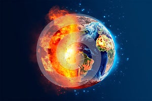 Global warming concept with burning planet earth. Generative AI