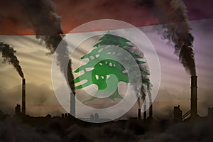 Global warming concept - dense smoke from factory chimneys on Lebanon flag background with space for your content - industrial 3D