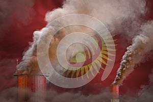Global warming concept - dense smoke from factory pipes on Kyrgyzstan flag background with space for your logo - industrial 3D