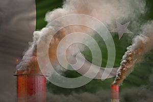 Global warming concept - dense smoke from factory pipes on Pakistan flag background with place for your logo - industrial 3D