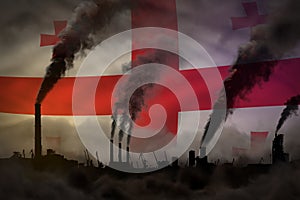 Global warming concept - dense smoke from industry chimneys on Georgia flag background with space for your text - industrial 3D