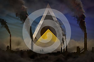 Global warming concept - dense smoke from plant pipes on Saint Lucia flag background with space for your logo - industrial 3D