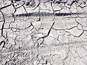 Global warming concept. Dry and arid land. Desiccated cracked ground, soil