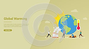 Global warming concept with earth and sun for website template or landing homepage banner - vector