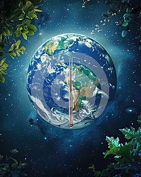 Global warming concept Earth with thermometer