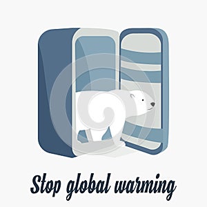 Global warming concept poster with polar bear