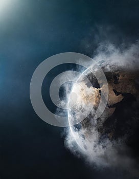 Global warming concept with steamy planet Earth