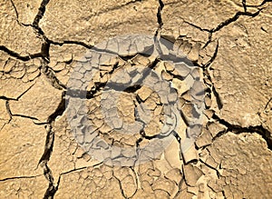 Global warming cracked dry ground. Close up view.