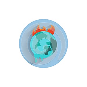 Global warming flat icon with shadow. burning earh icon