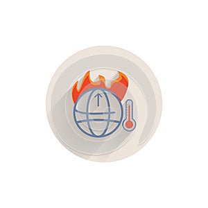 global warming flat icon with shadow. burning earh icon