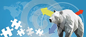 Global warming and greenhouse conditions affecting white bear life in the North and melting glaciers. copy space, banner, website