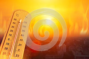 Global warming high temperature city heat wave in summer season concept