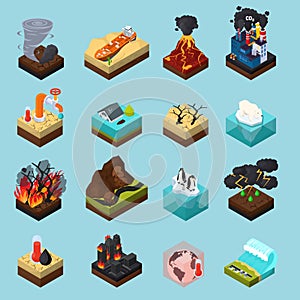 Global Warming Orthogonal Isometric Icons Set photo