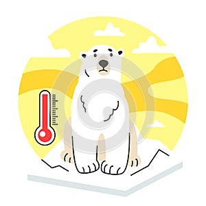 Global warming. Polar bear on melting ice. Iceberg melt. Idea of climate