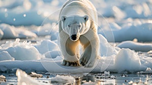 Global Warming A polar bear struggle to find footing on a melting ice in the Arctic