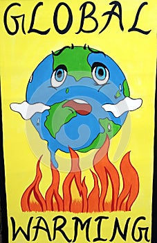 Global Warming Poster.Painting.sketch.oil painting.Color and tone.Watercolor.Pastel.still life painting.