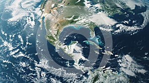 Global warming. A satellite image of Earth, with visual overlays marking El Nino affected areas, accompanied by