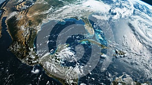 Global warming. A satellite image of Earth, with visual overlays marking El Nino affected areas, accompanied by