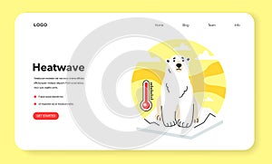 Global warming web banner or landing page. Polar bear on melting