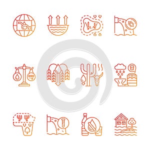 Global water crisis gradient linear vector icons set