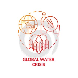 Global water crisis red gradient concept icon