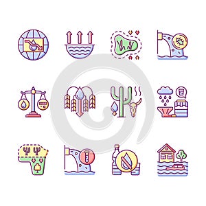 Global water crisis RGB color icons set