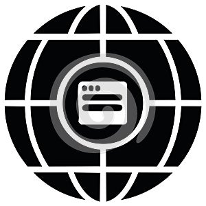 Global web browser icon design with globe illustration in black and white
