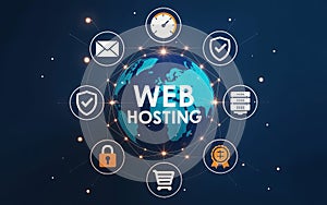 Global Web Hosting Network with Secure Cloud Servers and Internet Technology Concept