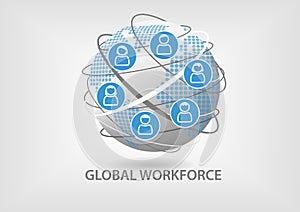 Global workforce concept. Illustration of collaborative teamwork with icons