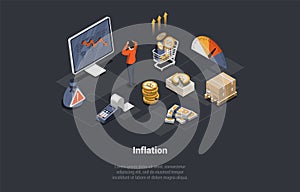 Global World Financial Crisis, Default, Inflation, Devaluation, Stock Market Crash. Shocked Man Investor Lose Money And