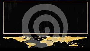 Global world map luxury gold on black marble for show pedestal scenes dark background