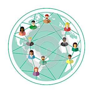 Global and worldwide network concept with ethnically diverse people networking around the globe