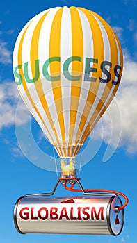 Globalism and success - shown as word Globalism on a fuel tank and a balloon, to symbolize that Globalism contribute to success in