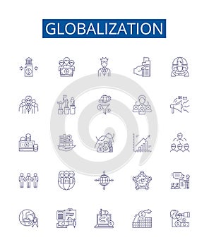 Globalization line icons signs set. Design collection of Internationalization, Integration, Liberalization, Convergence