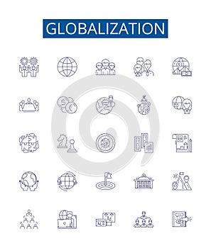 Globalization line icons signs set. Design collection of Internationalization, Integration, Liberalization, Convergence photo