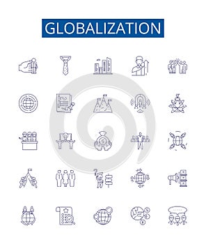 Globalization line icons signs set. Design collection of Internationalization, Integration, Liberalization, Convergence photo