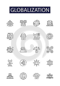 Globalization line vector icons and signs. Economic, Trade, Connectivity, Interdependence, Transnational, Fusion