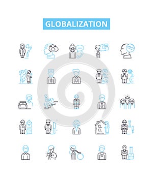 Globalization vector line icons set. globalization, internationalization, integration, unification, connectivity