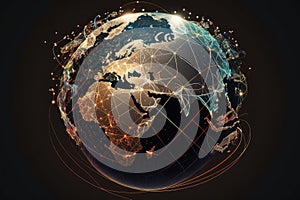 Globalized World Digital Globe with Glowing Lines Connecting Different Countries and Cities