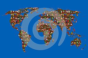 Globalizing concept of World map with people made from flags photo