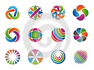 Globe abstract logo. Colored business circles round identity shapes vector collection