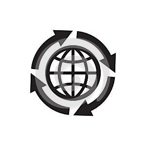 Globe with arrows - black icon on white background vector illustration for website, mobile application, presentation, infographic.