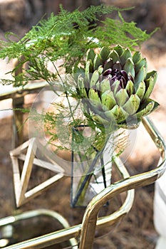 The globe artichoke Cynara cardunculus in a vase close-up