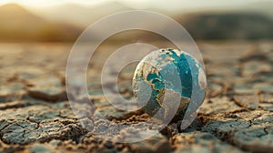 Globe on a background in drought due to global warming.