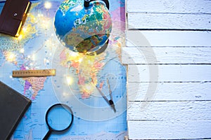 Globe on the background of the world map.