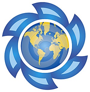 Globe and blue arrows