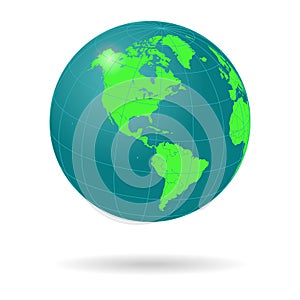 Globe. Blue and green world map mapped on a 3D sphere. Isolated on transparent background