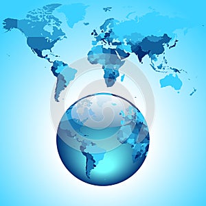 Globe on blue World map