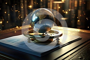 Globe on the book. Education concept. 3D illustration, Intellectual Property Copyright for copyrighted material, AI Generated